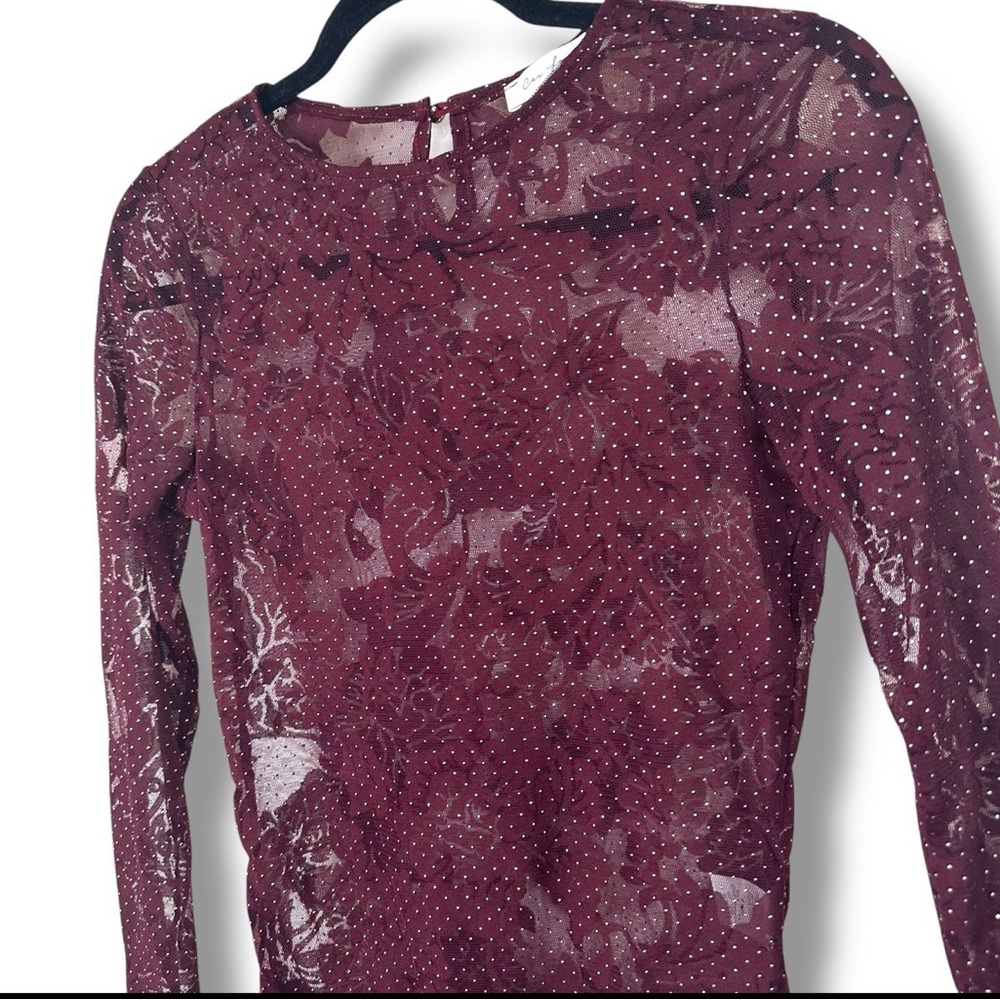 Ces Femme floral mesh Burgundy Lace woman’s bodysuit - Picture 9 of 13